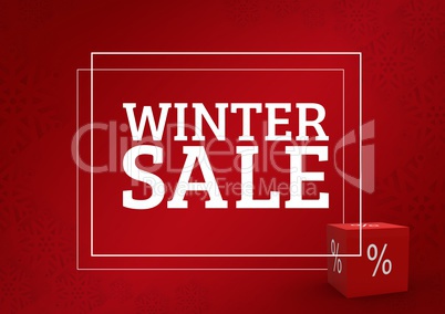 Winter Sale with Discount on cube and red background