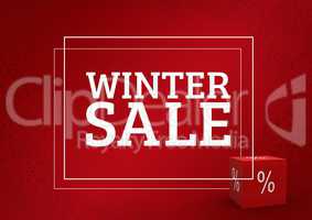 Winter Sale with Discount on cube and red background