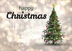 Happy Christmas text with Christmas tree