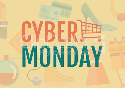 Cyber Monday Sale with illustrated elements in orange and green
