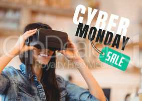 Cyber Monday Sale Woman using Augmented Reality