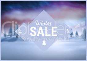 Winter Sale with blue and purple illustrated background, text on triangle