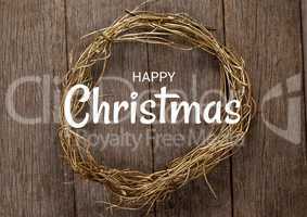 Happy Christmas text with wreath