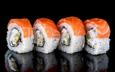Sushi roll Philadelphia in row rotated