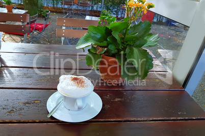 Espresso cup of coffee with on vintage table