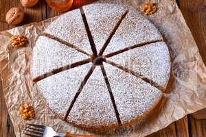 Fresh and tasty autumnal walnut cake with honey