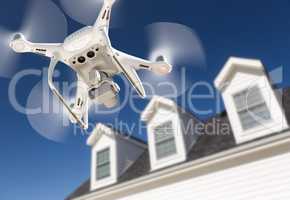 Drone Quadcopter Flying, Inspecting and Photographing House