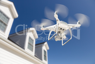 Drone Quadcopter Flying, Inspecting and Photographing House