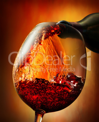 Red wine on an orange background
