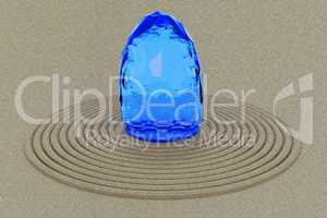 Glass stone in the sand, 3D illustration