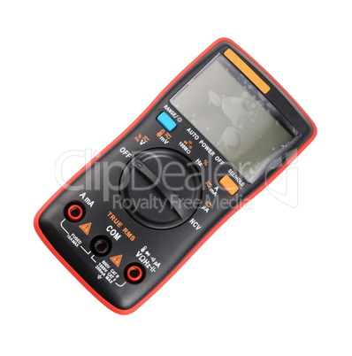 black digital multimeter isolated on white background at dry day