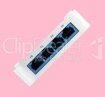 White 8 Port Plastic Ethernet Switch isolated on pink background