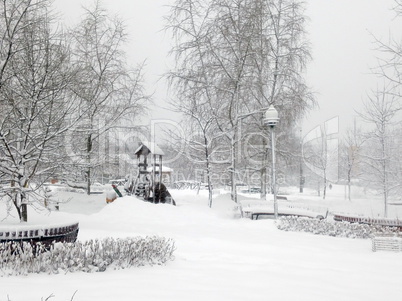 city park after snowfall at day