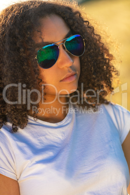 Mixed Race African American Girl Teenager Wearing Sunglasses
