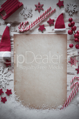 Retri Christmas Flat Lay, Vertical Paper, Copy Space, Snow