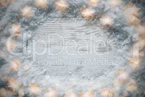 White Wooden Rustic, Christmas Background, Snow And Lights