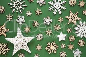 Flat Lay With Wooden Christmas Decoration Like Snowflakes