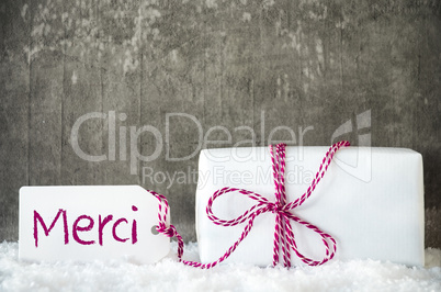 White Gift, Snow, Label, Merci Means Thank You