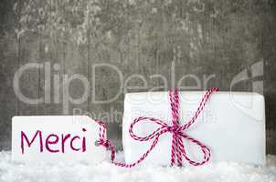 White Gift, Snow, Label, Merci Means Thank You