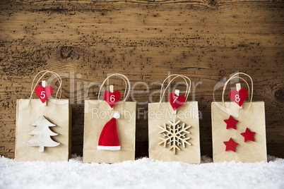 Christmas Shopping Bag In A Row, Wooden Background