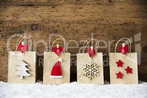 Christmas Shopping Bag In A Row, Wooden Background