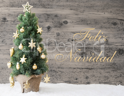 Golden Decorated Tree, Feliz Navidad Means Merry Christmas