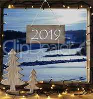 Window Frame With Lights, Winter Landscape, Text 2019