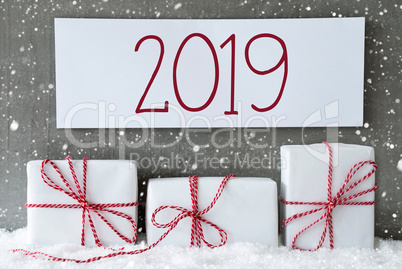 White Gift With Snowflakes, Label With Text 2019