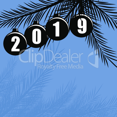 Happy New Year 2019 holiday vector background with Christmas decoration.