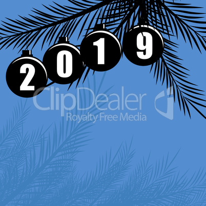 Happy New Year 2019 holiday vector background with Christmas decoration.