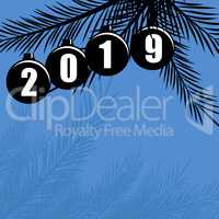 Happy New Year 2019 holiday vector background with Christmas decoration.