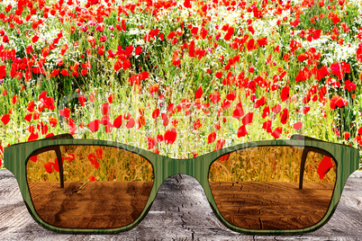 Glasses against natural scenery