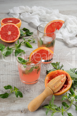 Cocktail of grapefruit and lemon basil