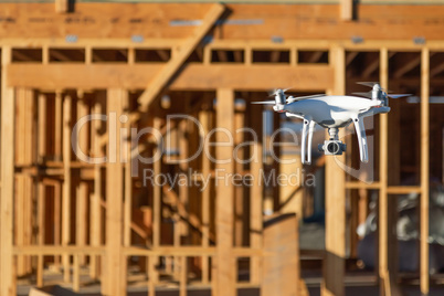 Drone Quadcopter Flying and Inspecting Construction Site