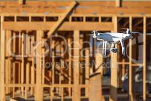 Drone Quadcopter Flying and Inspecting Construction Site