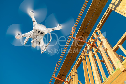 Drone Quadcopter Flying and Inspecting Construction Site