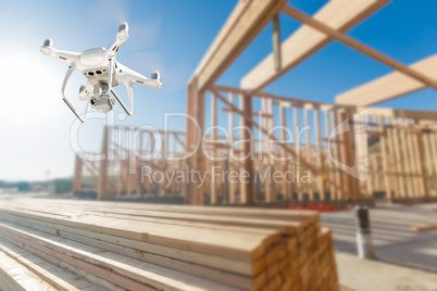 Drone Quadcopter Flying and Inspecting Construction Site