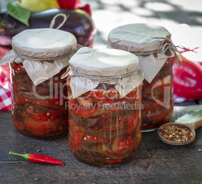 Canned eggplant slices in spicy vegetable sauce