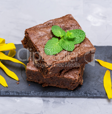 two square baked piece of brownie pie