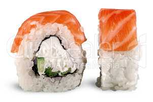 Two pieces of sushi roll of Philadelphia