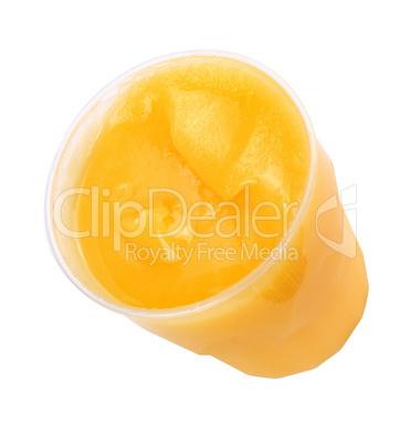 yellow honey in plastic figured container isolated on white back