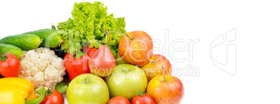 Fruits and vegetables isolated on a white background. Wide photo