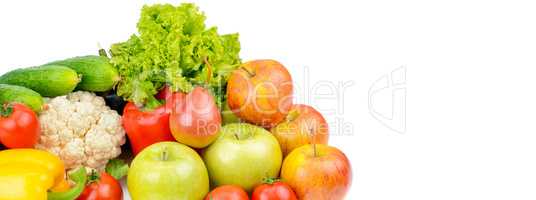 Fruits and vegetables isolated on a white background. Wide photo