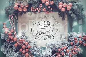 Christmas Garland, Fir Tree Branch, Calligraphy Merry Christmas