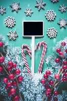 Vertical Black Sign With Christmas Decoration, Frosty Look