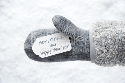 Wool Glove, Label, Snow, Merry Christmas And Happy New Year