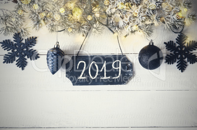 Black Christmas Plate With Fairy Light, Text 2019