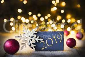 Christmas Background, Lights, Black Sign With Text 2019