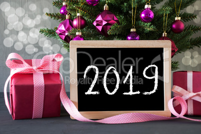 Tree With Pink Gifts And Presents, Bokeh, Text 2019