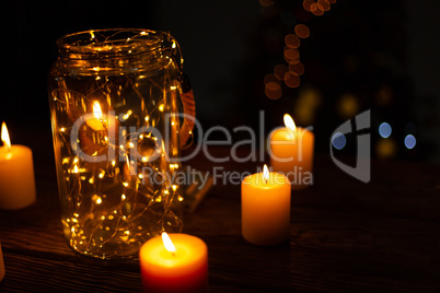small electric garland in a glass jar